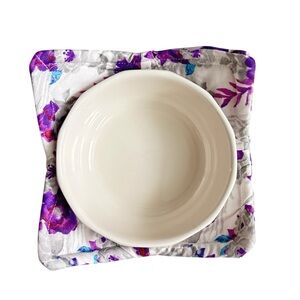 Hand Crafted  Purple Floral Microwave Bowl Cozy Reusable Cotton Mug Holder